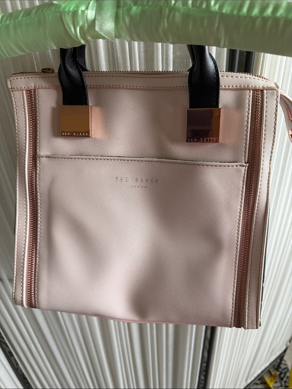 Ted Baker Rose Gold Pink Structured Tote with Black Handles